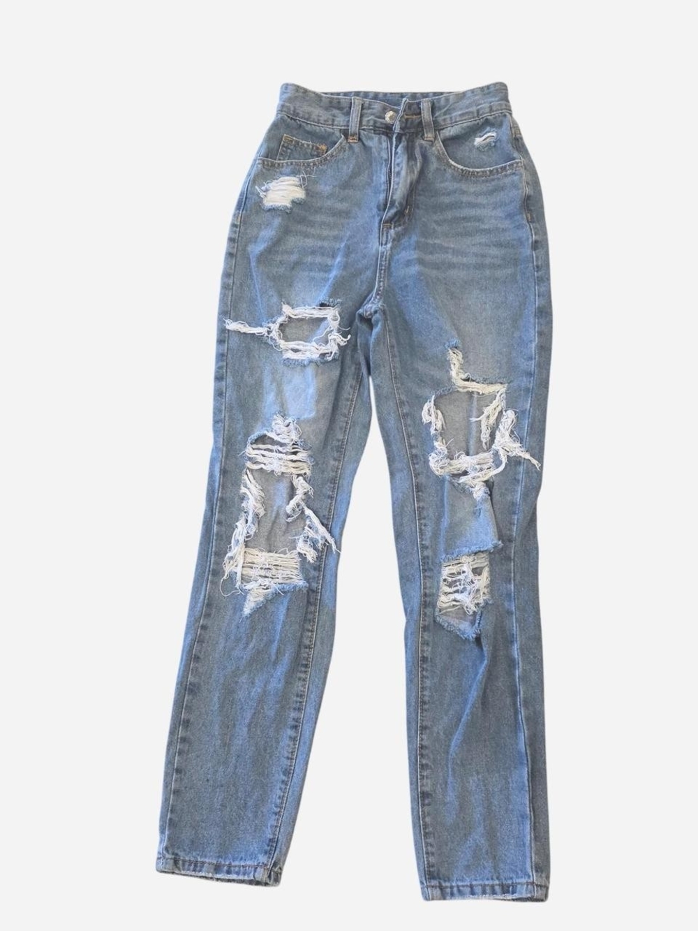 SHEIN Light Blue Distressed Straight Leg Jeans